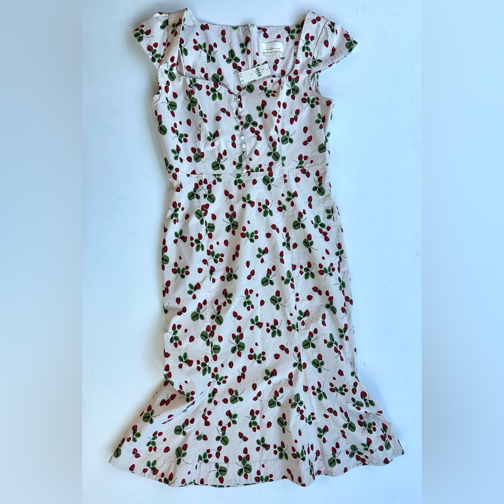 NWT Anthropologie Maeve Cecily Fit & Flare Midi Strawberries Sweetheart Dress, L - Picture 6 of 16